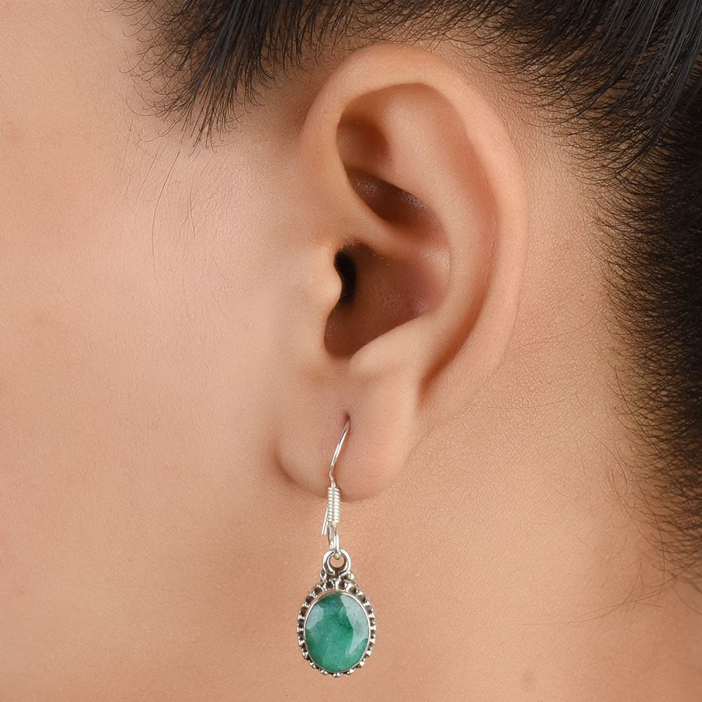 92.5 Sterling Silver green onyx earrings front view