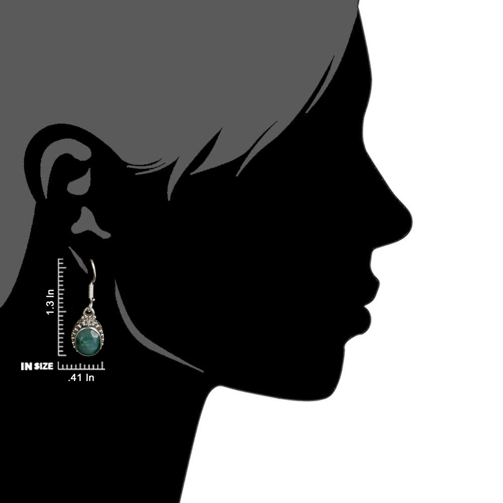 Detail of green onyx earrings showing stone and silver
