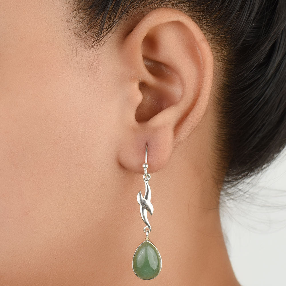 92.5 Sterling Silver single verde aventurina earrings front view
