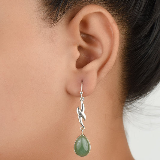 92.5 Sterling Silver single verde aventurina earrings front view