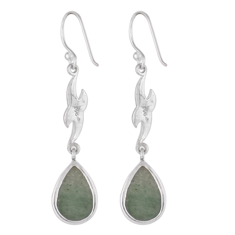 Side profile of handcrafted single verde aventurina earrings