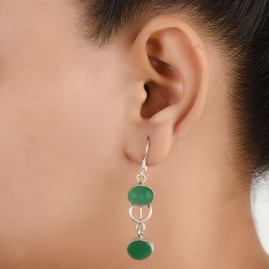 92.5 Sterling Silver natural green aventurine earrings front view
