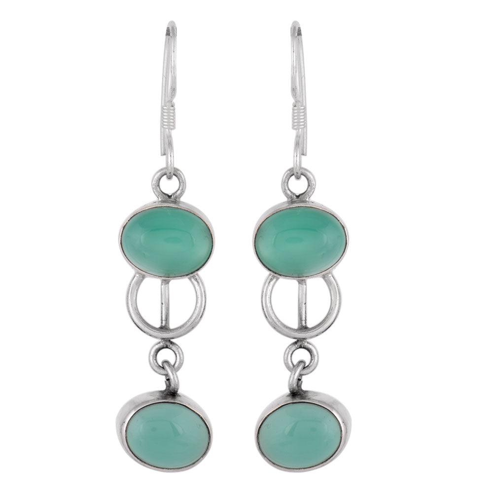 Close up of handmade natural green aventurine earrings in 92.5 Sterling Silver