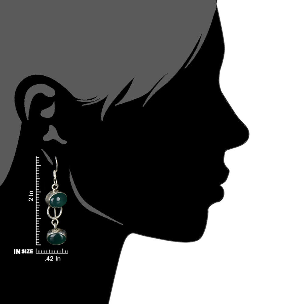 Detail of natural green aventurine earrings showing stone and silver