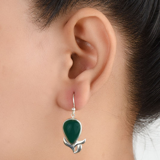 92.5 Sterling Silver green onyx oval earrings front view