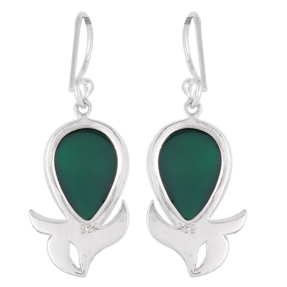 Side profile of handcrafted green onyx oval earrings
