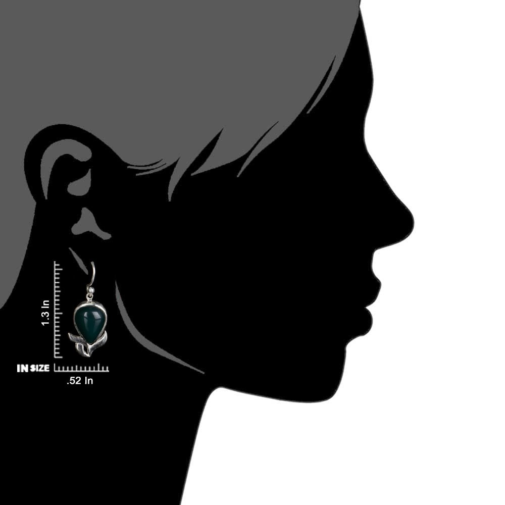 Detail of green onyx oval earrings showing stone and silver