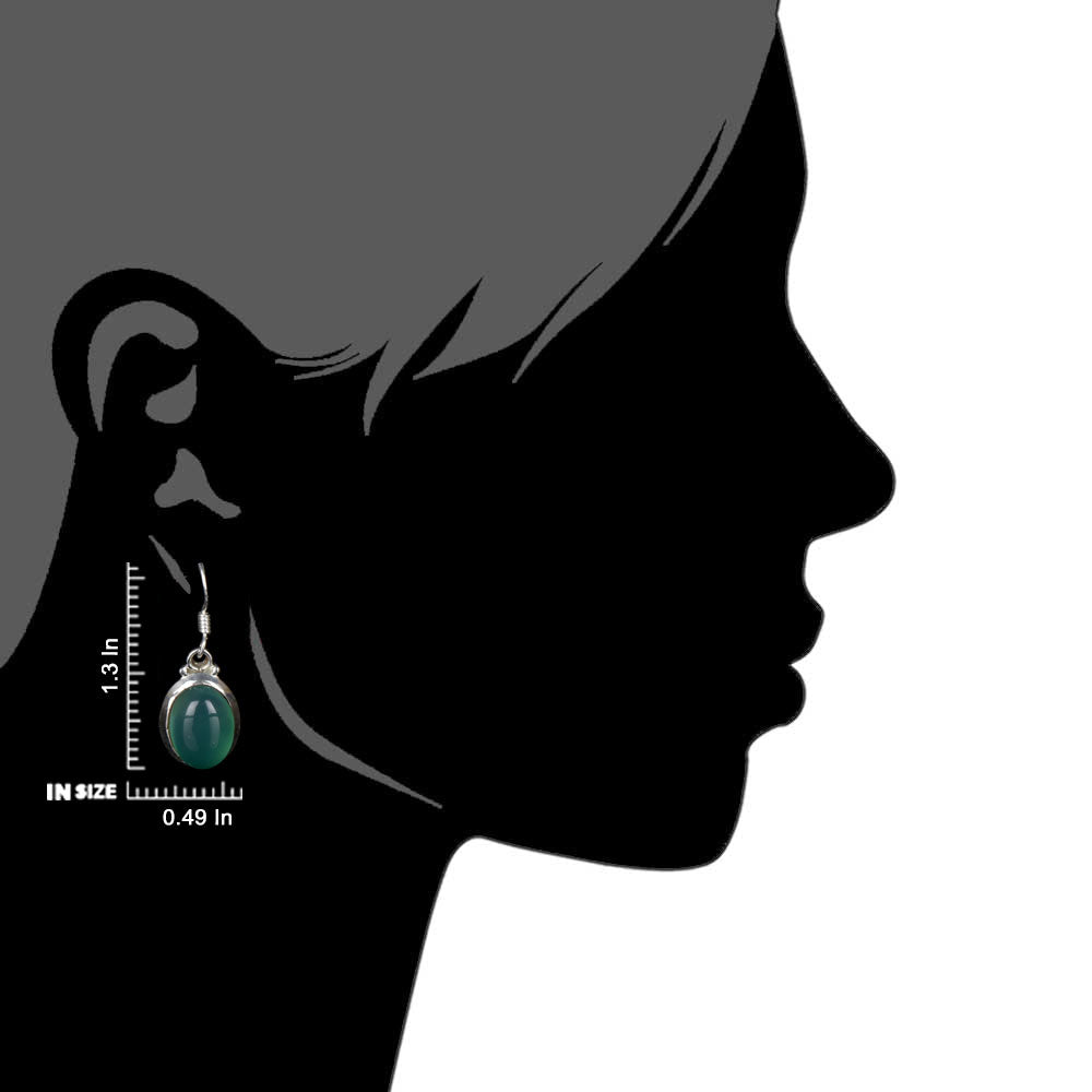 Detail of green onyx teardrop earrings showing stone and silver