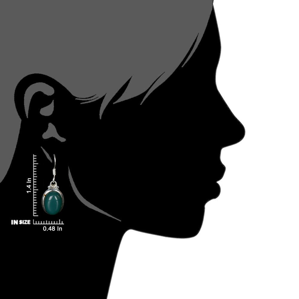 Detail of green onyx earrings showing stone and silver