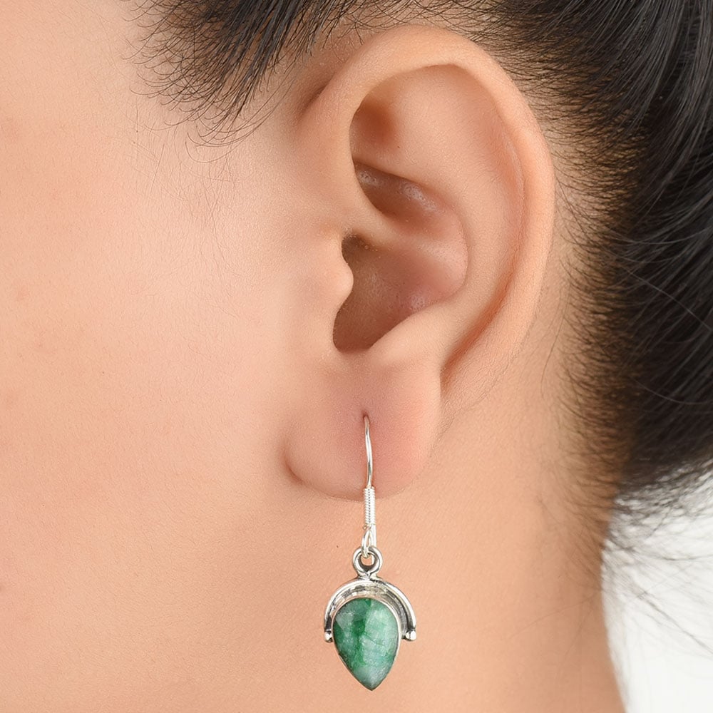 92.5 Sterling Silver chrysoprase green earrings front view