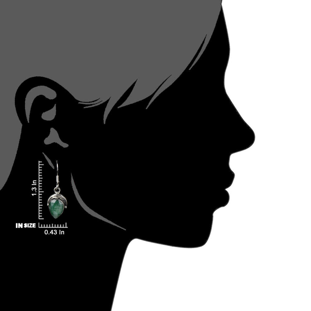 Detail of chrysoprase green earrings showing stone and silver