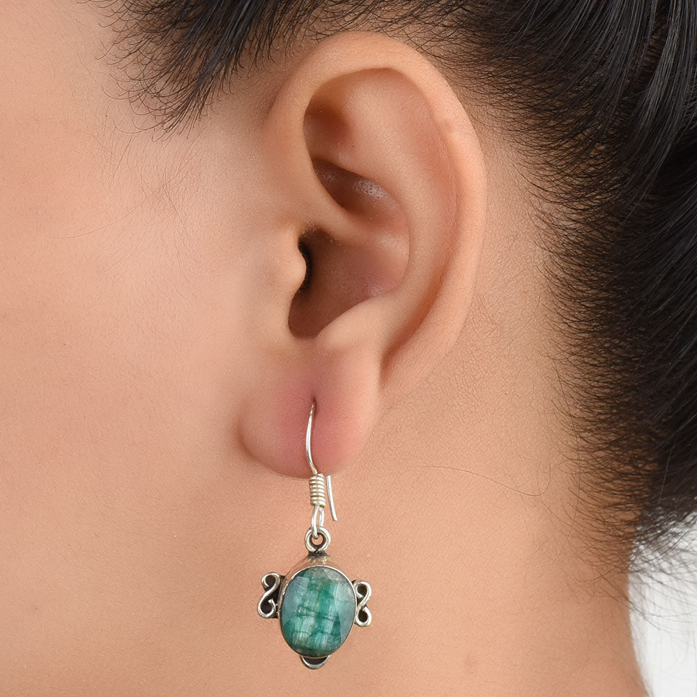 Front view of Classic Green Corundum Earrings handcrafted in 92.5 Sterling Silver
