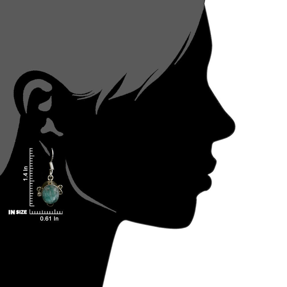 Pair of Classic Green Corundum Earrings highlighting Classic Green Corundum and textured silver