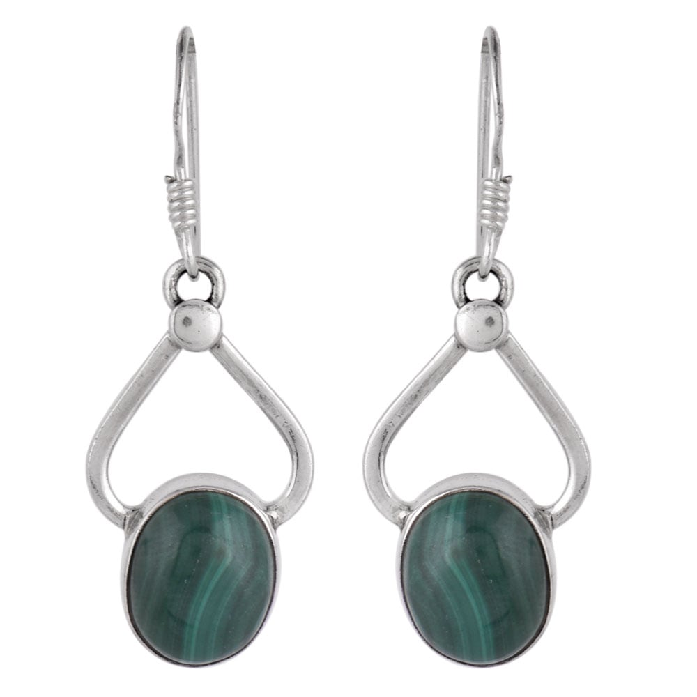 Side profile of Malachite Earrings showing Malachite setting in 92.5 Sterling Silver