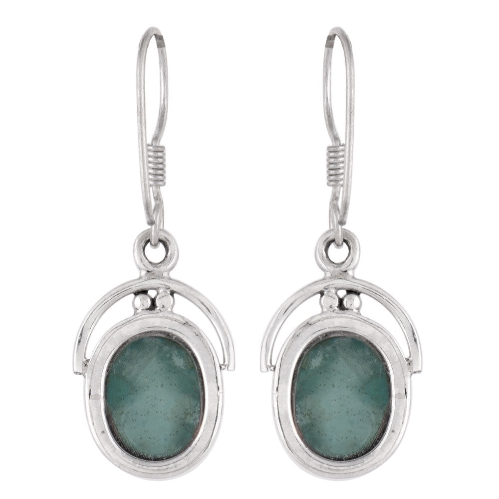 Close up of Jade stone set in sterling silver earrings