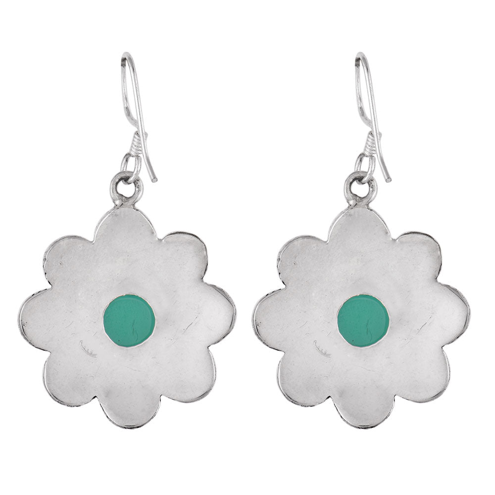 Close up of Onyx stone set in sterling silver earrings