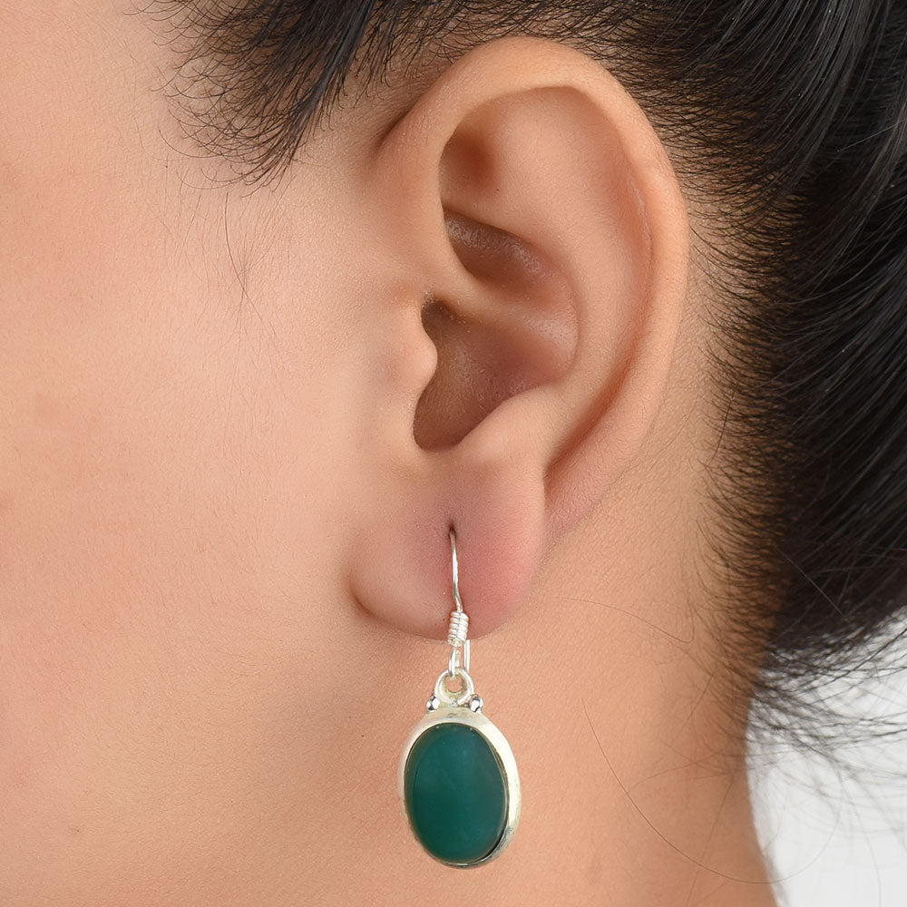 Front view of Green Aventurine Statement Earrings handcrafted in 92.5 Sterling Silver