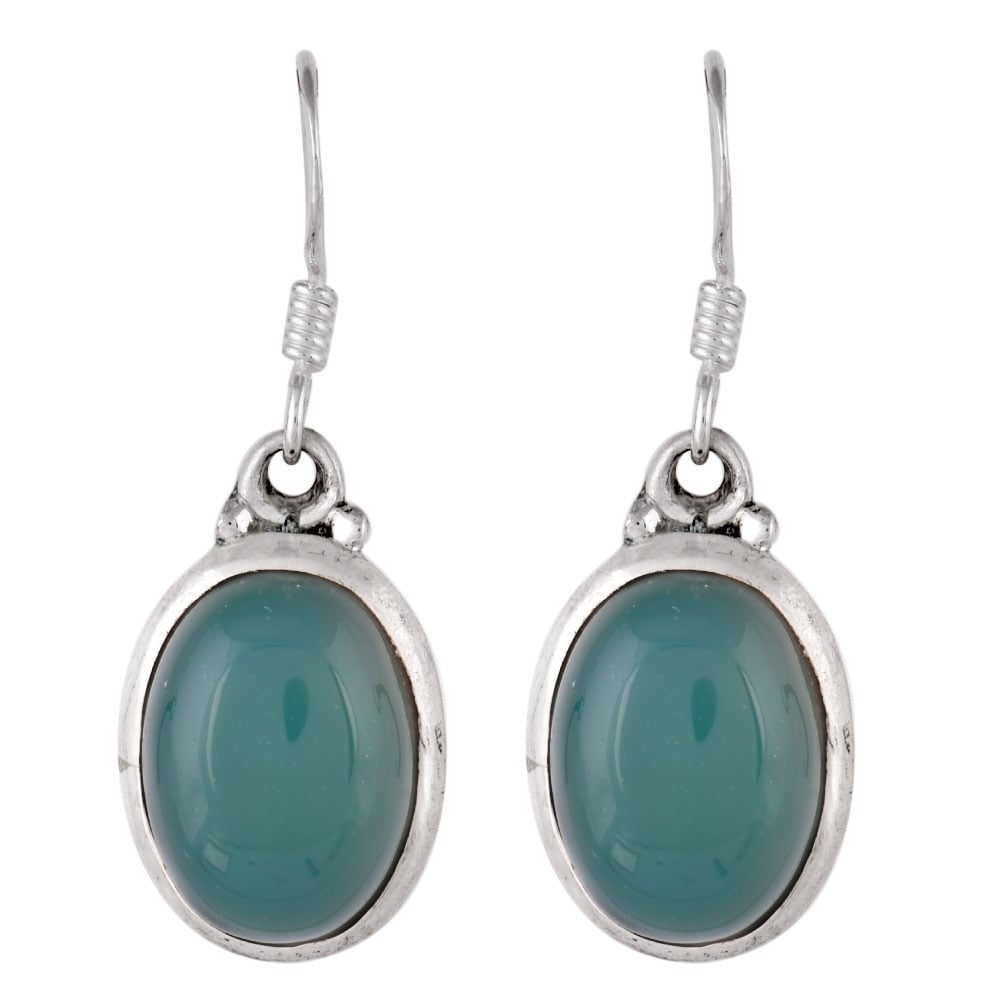 Side profile of Green Aventurine Statement Earrings showing Green Aventurine setting in 92.5 Sterling Silver