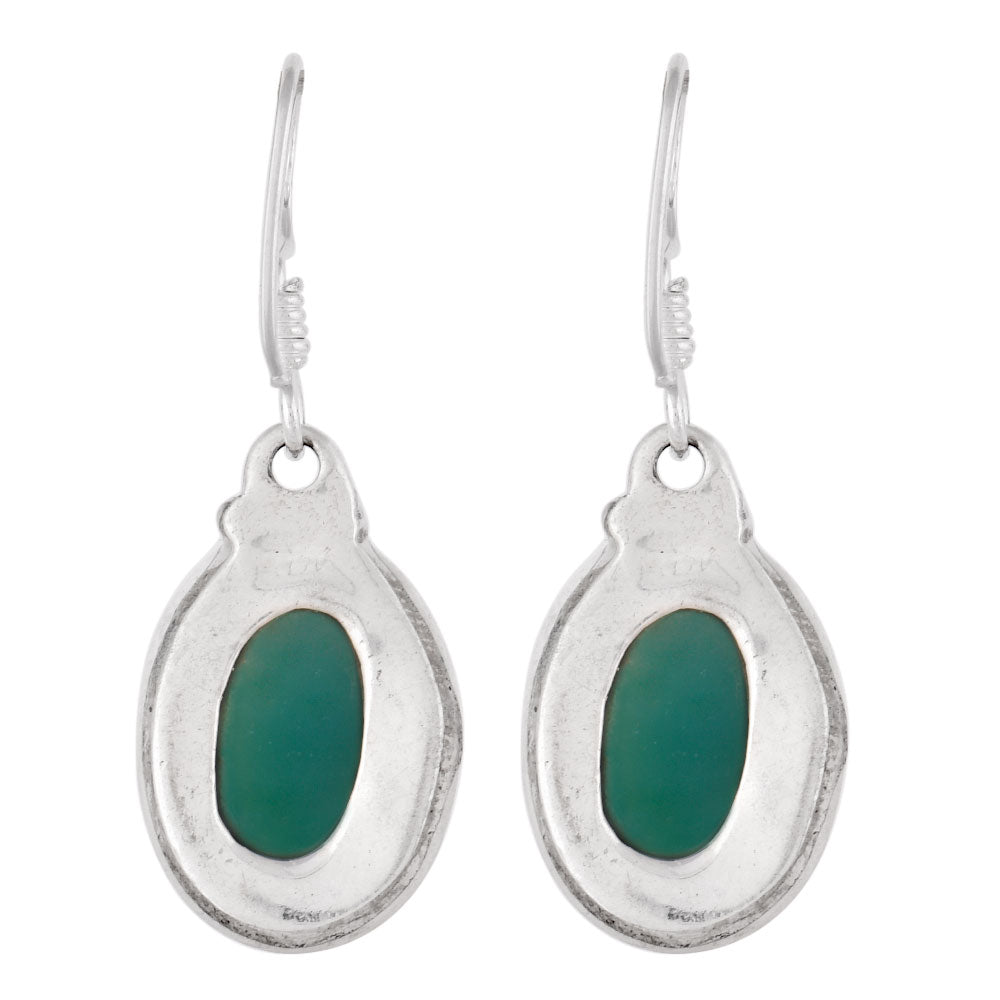 Close up of Green Aventurine stone set in sterling silver earrings