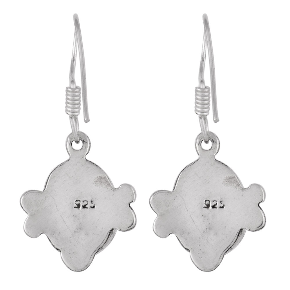 Close up of Jade stone set in sterling silver earrings