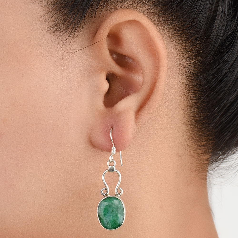 Front view of Malachite Floral Drop Earrings handcrafted in 92.5 Sterling Silver