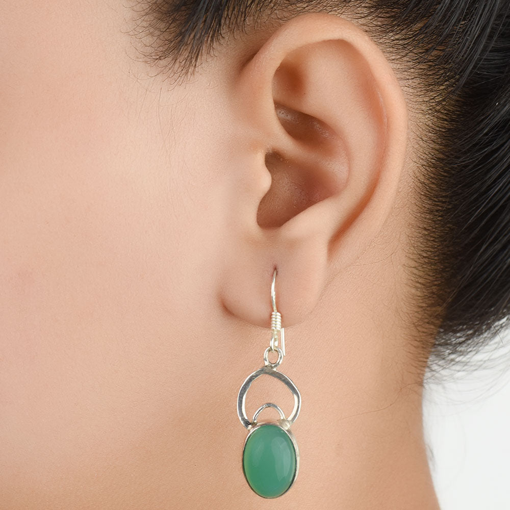 Front view of Oval Earrings handcrafted in 92.5 Sterling Silver