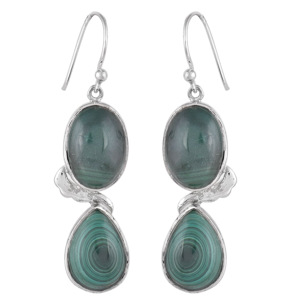 Side profile of Malachite Earrings showing Malachite setting in 92.5 Sterling Silver