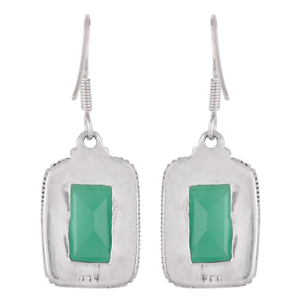 Close up of Agate stone set in sterling silver earrings