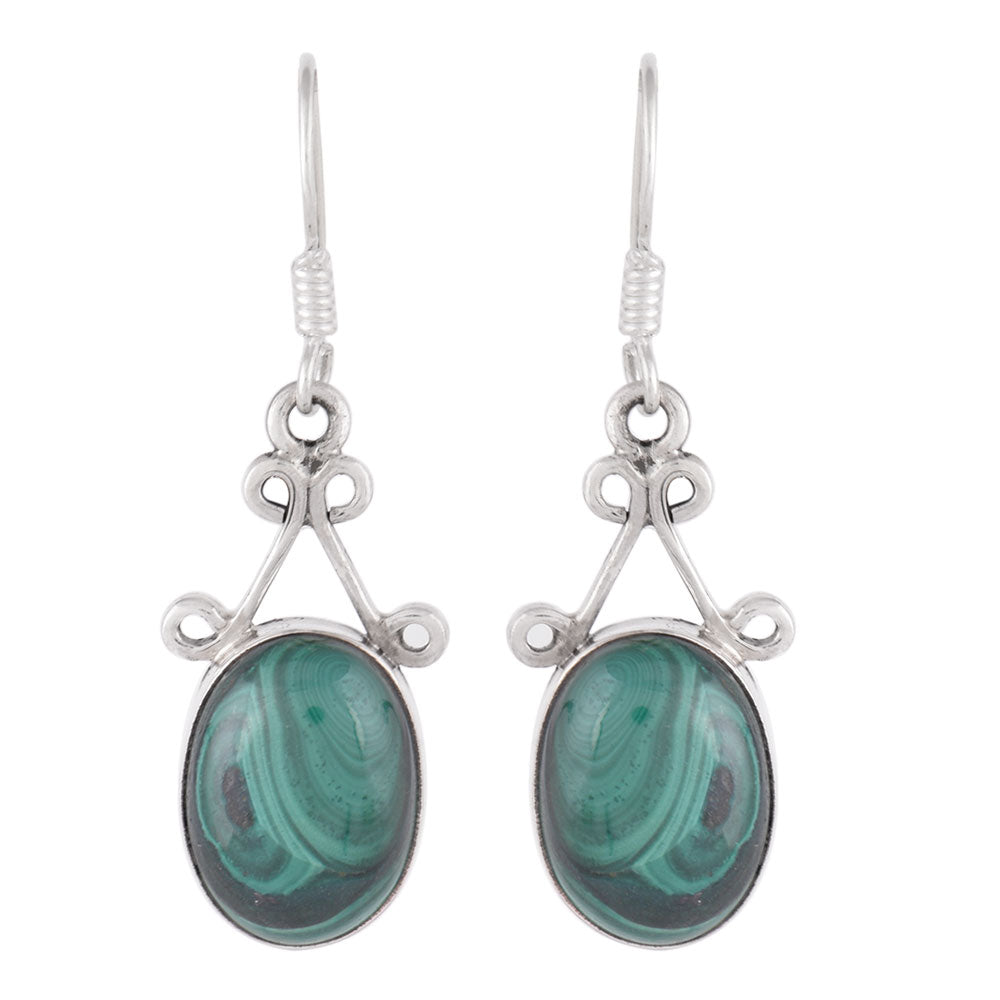 Side profile of Malachite Oval Earrings showing Malachite setting in 92.5 Sterling Silver