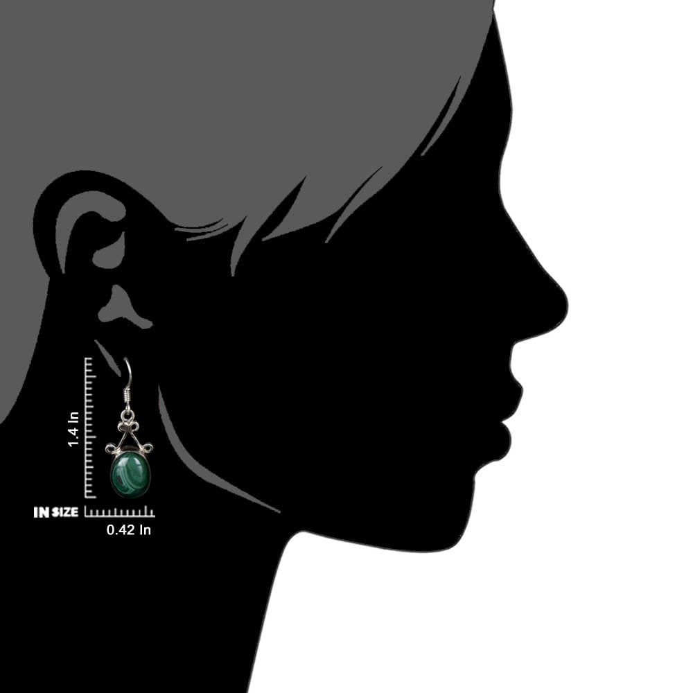 Pair of Malachite Oval Earrings highlighting Malachite and textured silver