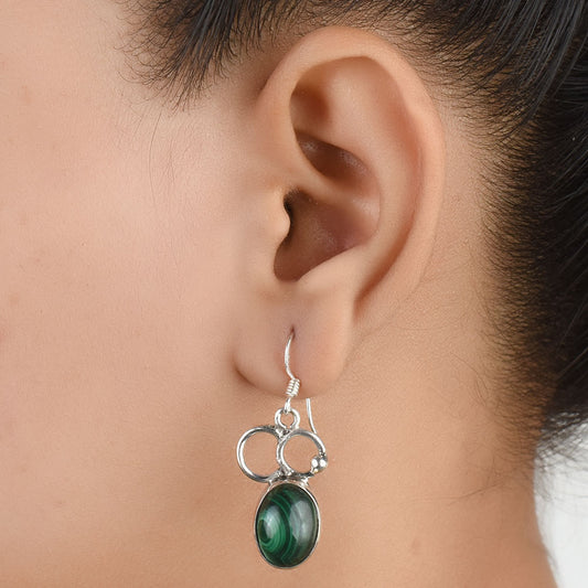 Front view of Malachite Earrings handcrafted in 92.5 Sterling Silver