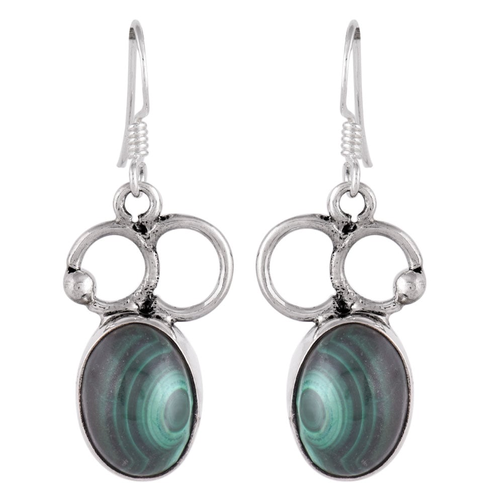 Side profile of Malachite Earrings showing Malachite setting in 92.5 Sterling Silver