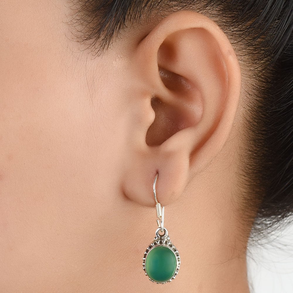 Front view of Topaz & Malachite Earrings handcrafted in 92.5 Sterling Silver