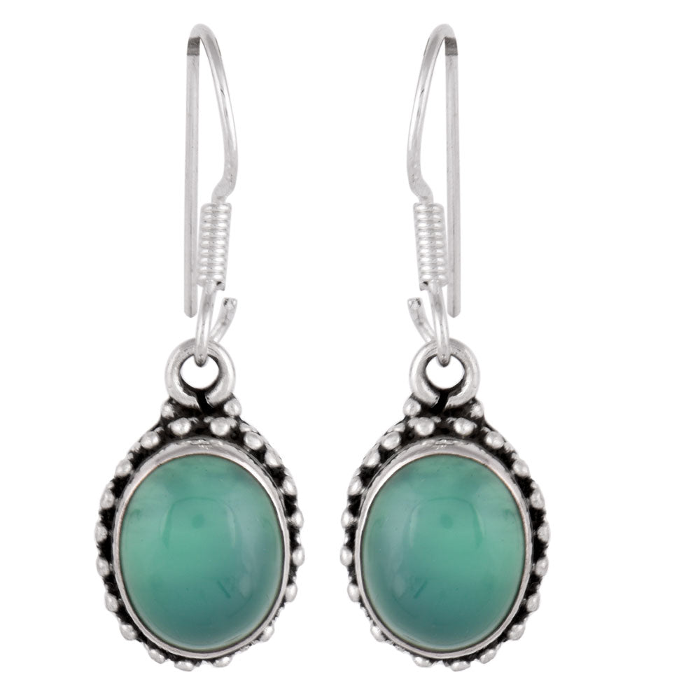Side profile of Topaz & Malachite Earrings showing Topaz & Malachite setting in 92.5 Sterling Silver