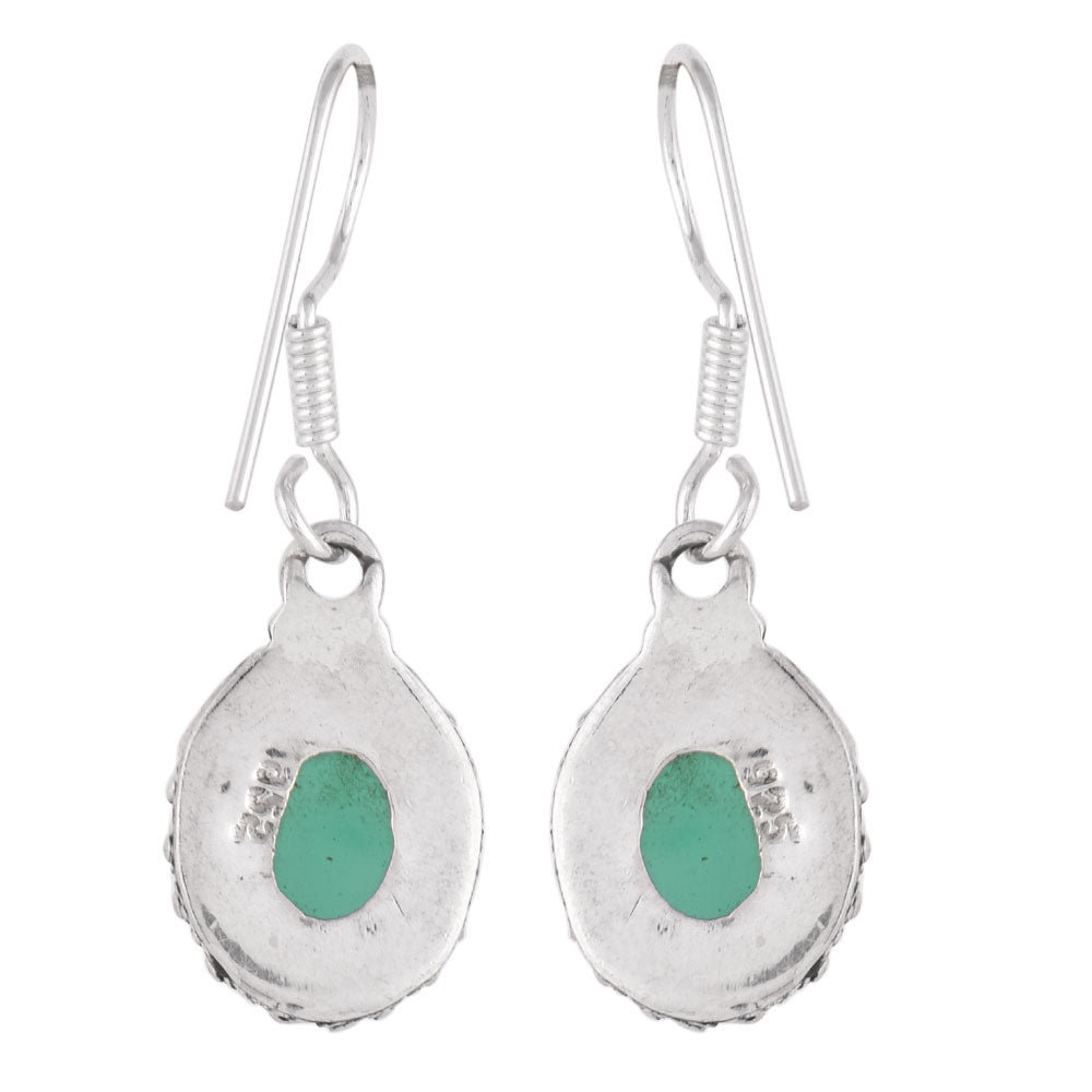 Close up of Topaz & Malachite stone set in sterling silver earrings