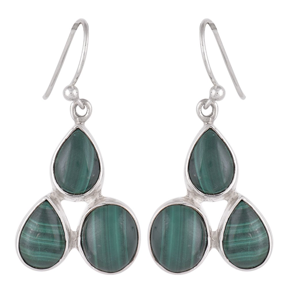 Side profile of Malachite Stud Earrings showing Malachite setting in 92.5 Sterling Silver