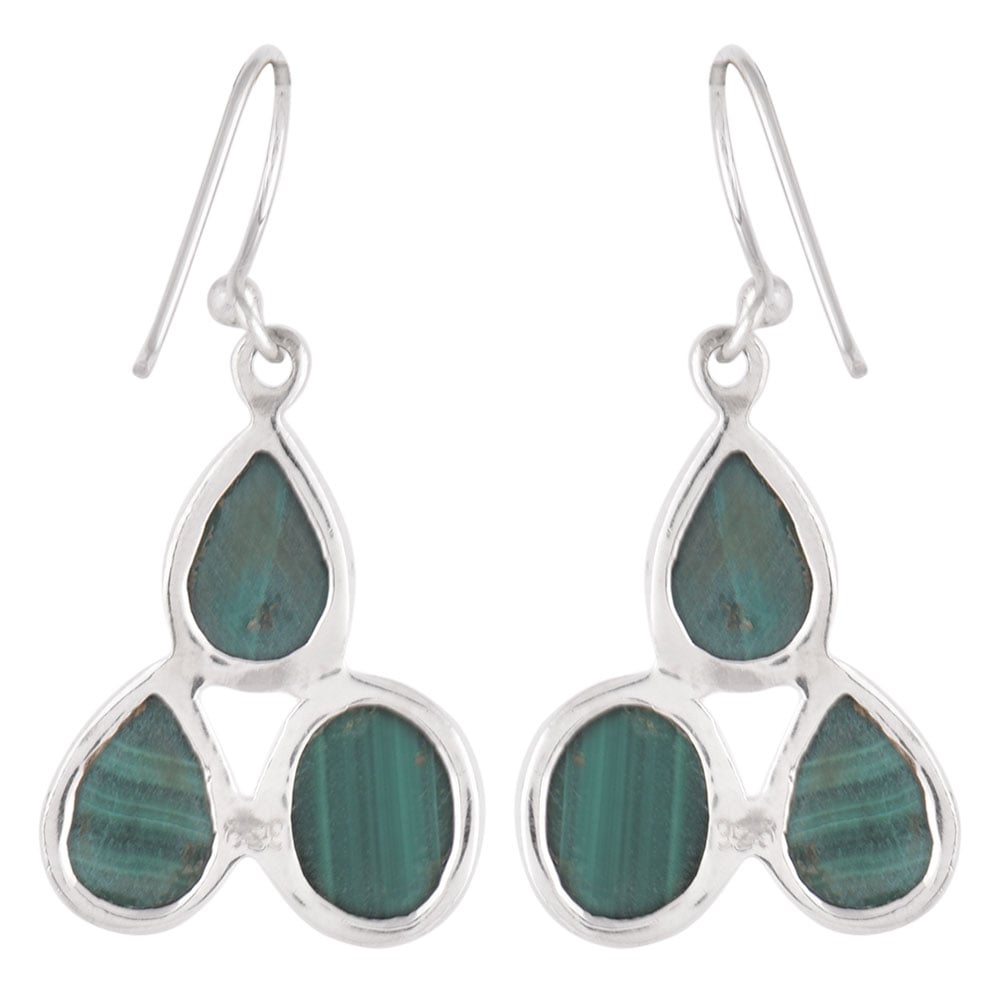Close up of Malachite stone set in sterling silver stud
