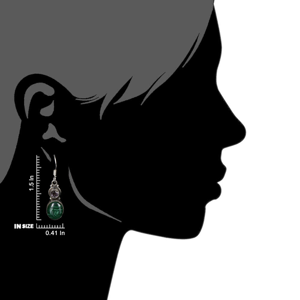 Pair of Tanzanite & Malachite Earrings highlighting Tanzanite & Malachite and textured silver