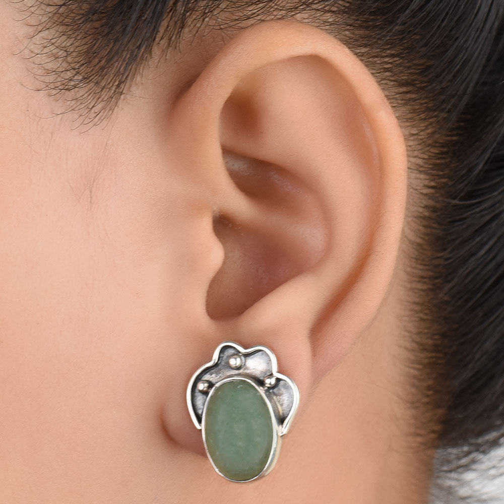 Front view of Eventurine Single Drop Earrings handcrafted in 92.5 Sterling Silver