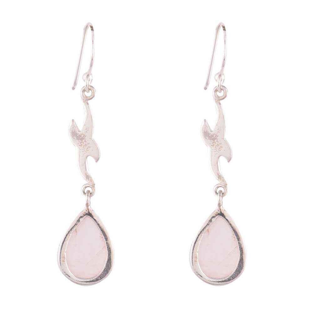 Close up of Rose Quartz stone set in sterling silver dangle