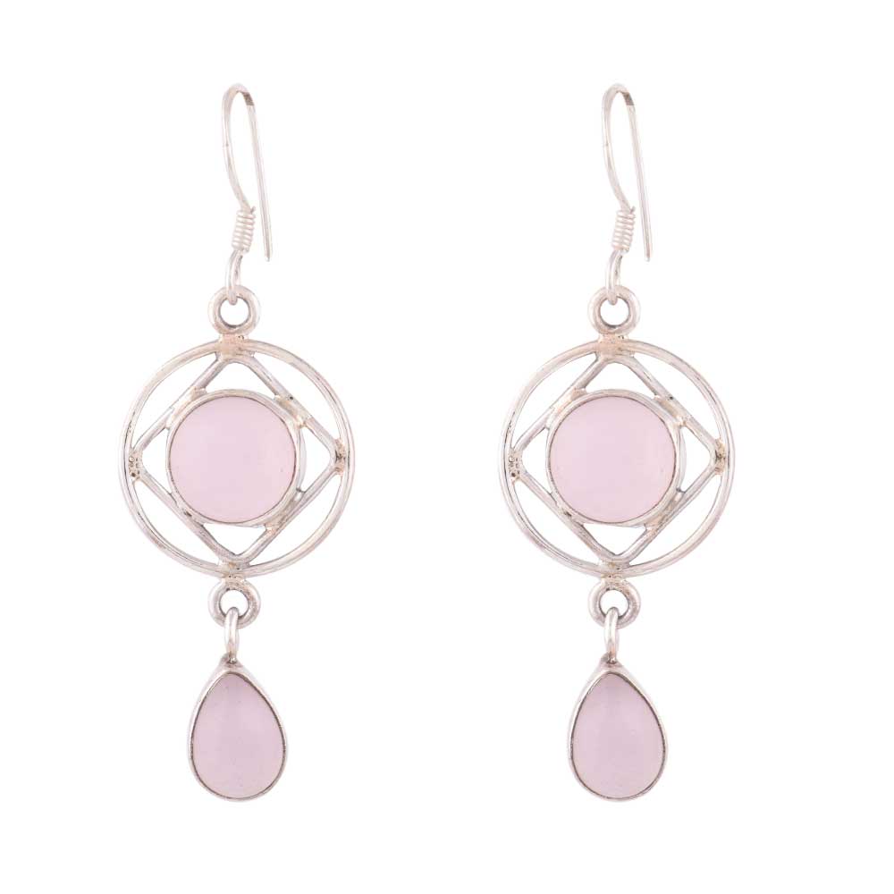 Side profile of Rose Quartz Earrings showing Rose Quartz setting in 92.5 Sterling Silver