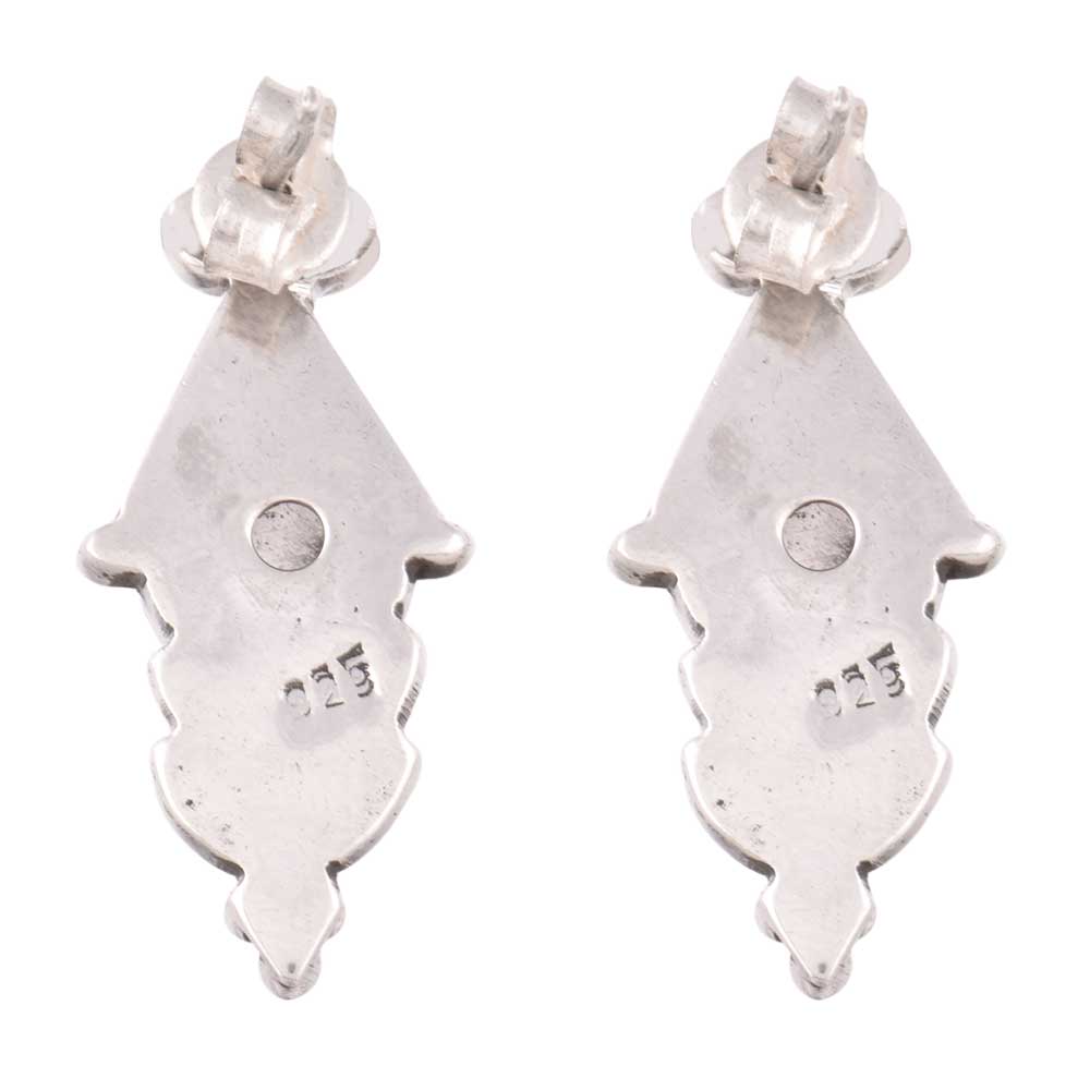 Close up of Rose Quartz stone set in sterling silver stud