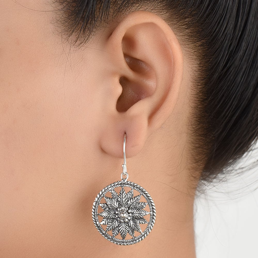 Front view of Floral Dangle Earrings in 92.5 Sterling Silver