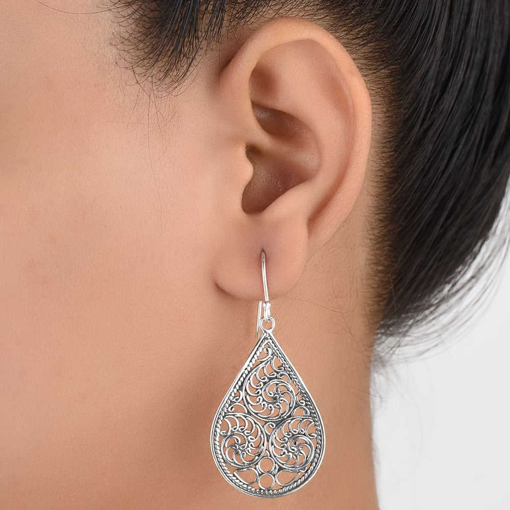 Front view of Teardrop Drop Earrings in 92.5 Sterling Silver