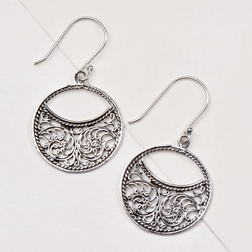 Front view of Filigree Cut Out Earrings in 92.5 Sterling Silver