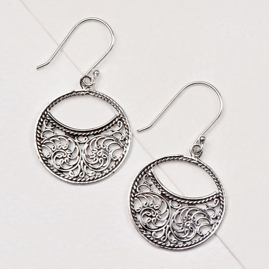Front view of Filigree Cut Out Earrings in 92.5 Sterling Silver