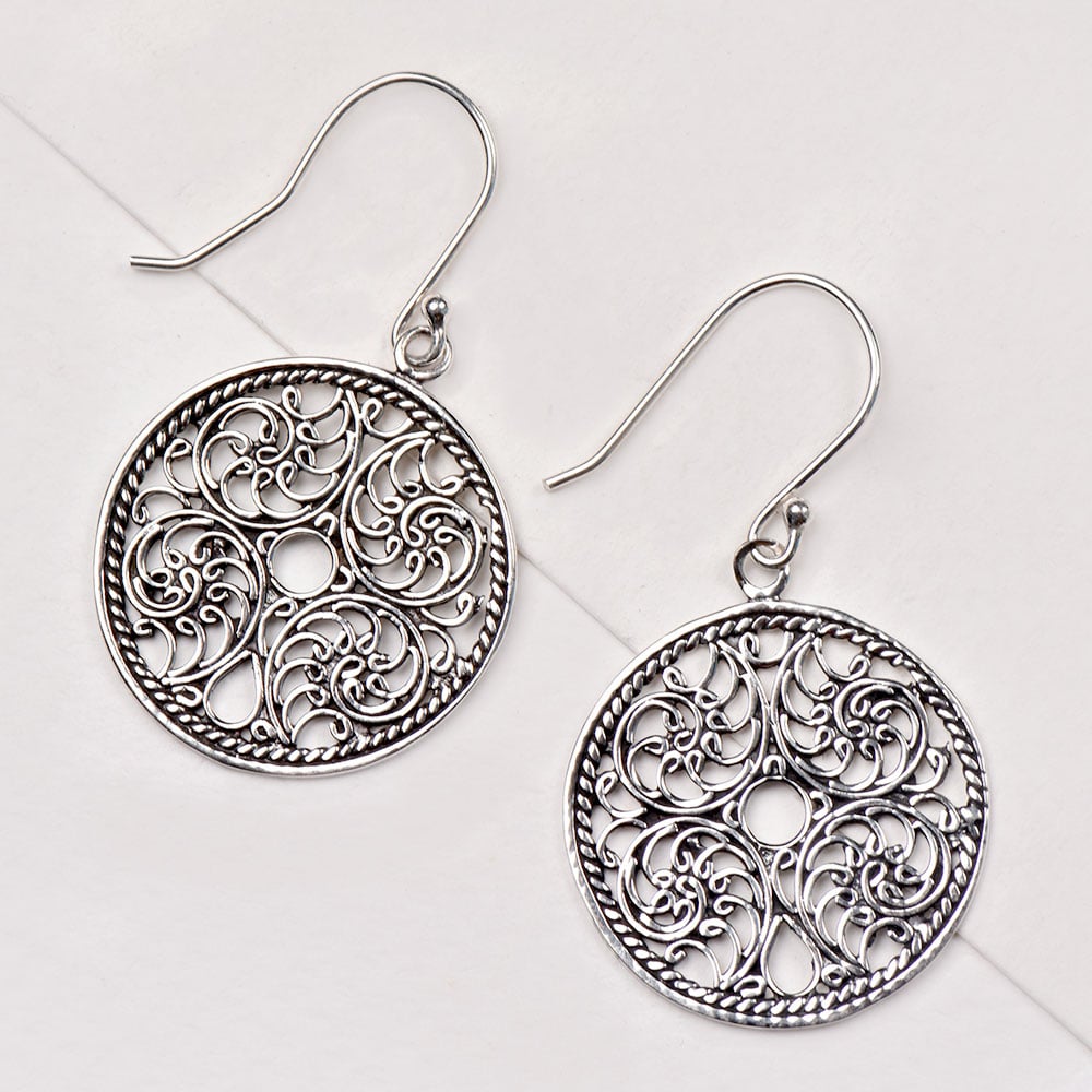 Side view of Round Hoop Earrings, showing round design in 92.5 Sterling Silver
