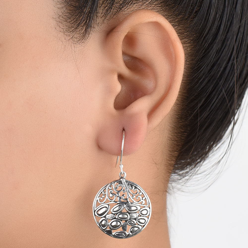 handcrafted circular motifs symbol earrings in 92.5 Sterling Silver