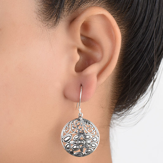 handcrafted circular motifs symbol earrings in 92.5 Sterling Silver