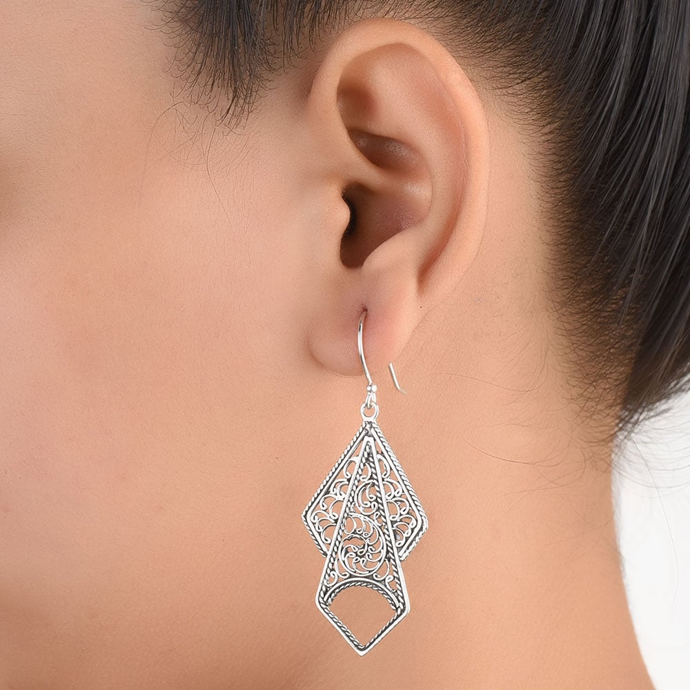 heritage geometric designs design earrings in 92.5 Sterling Silver